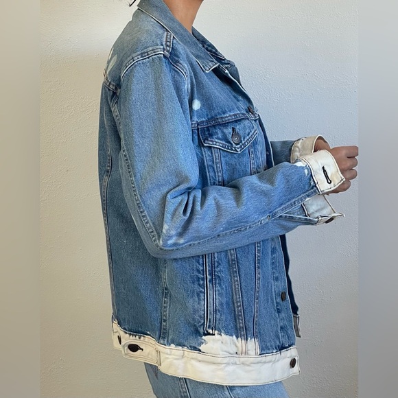 Levi’s Bleached Denim Trucker Jacket Unisex M - Picture 3 of 12